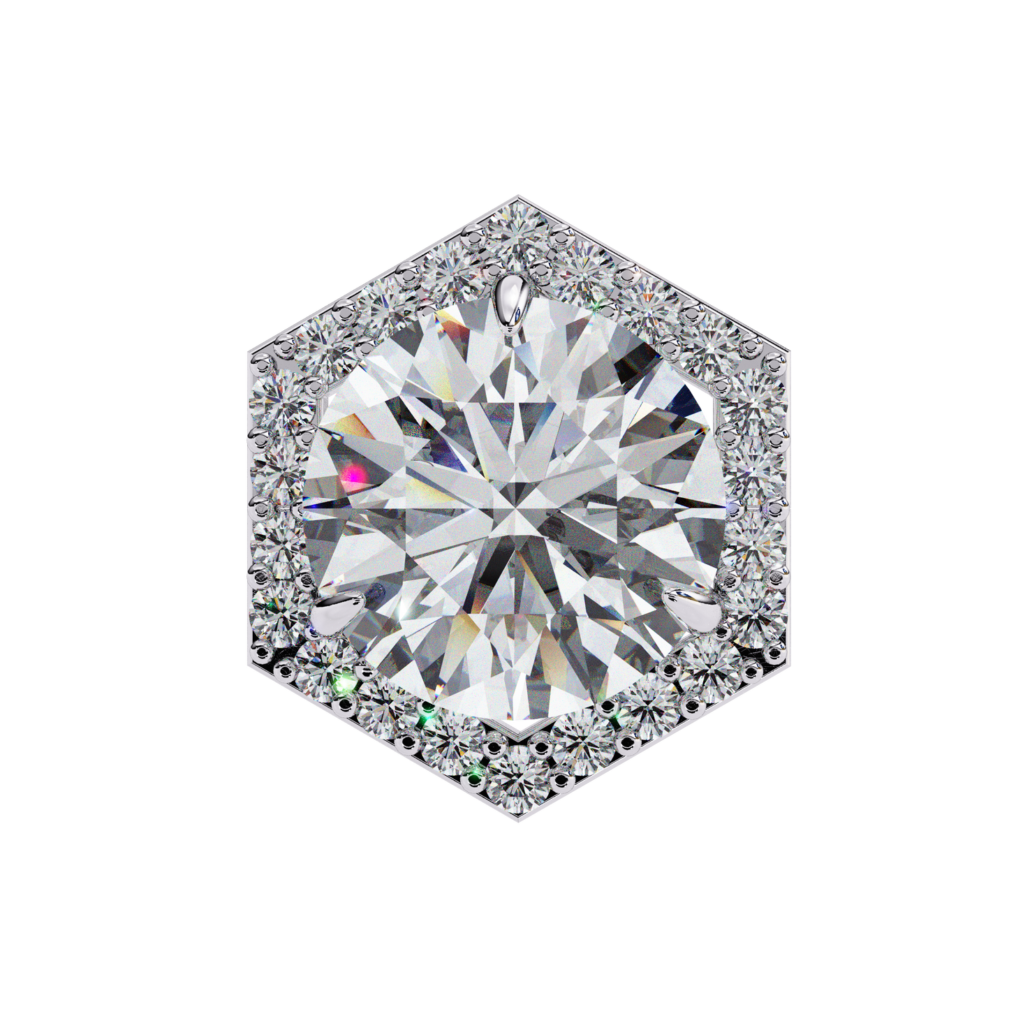 2.10 CTW Round Lab-Grown Diamond Hexagon Halo Stud Earrings in 14K Gold