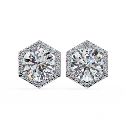 2.10 CTW Round Lab-Grown Diamond Hexagon Halo Stud Earrings in 14K Gold