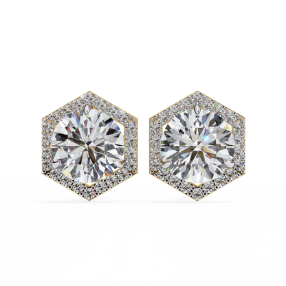 2.10 CTW Round Lab-Grown Diamond Hexagon Halo Stud Earrings in 14K Gold
