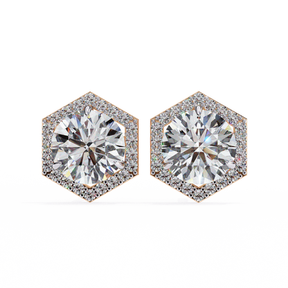 2.10 CTW Round Lab-Grown Diamond Hexagon Halo Stud Earrings in 14K Gold