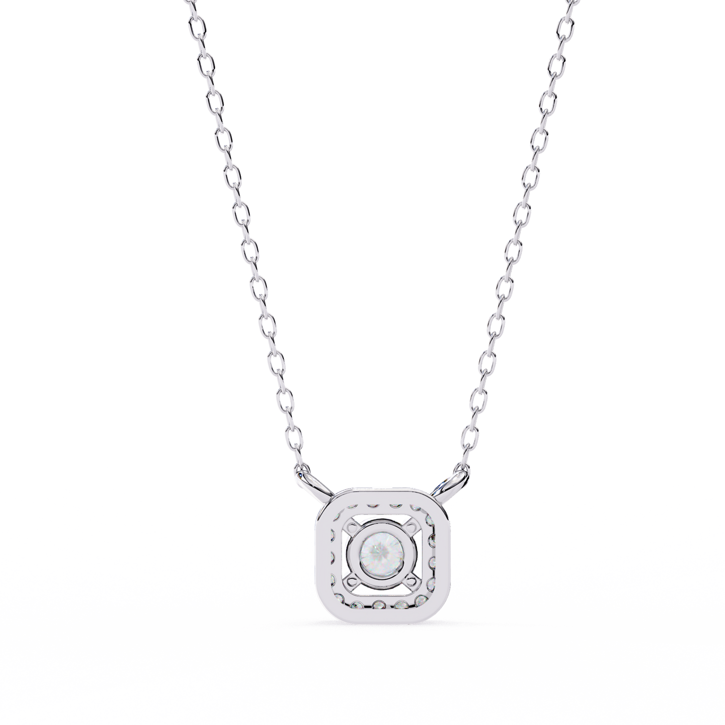 0.30 CTW Cushion Halo Round Lab-Grown Diamond Necklace in 14K Gold & Platinum