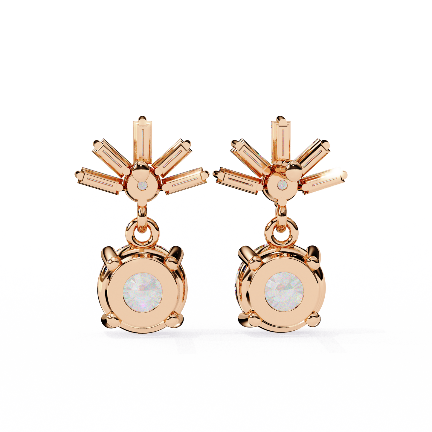 0.86 CTW Round & Baguette Lab-Grown Diamond Sunburst Drop Earrings in 14K Gold