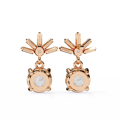 0.86 CTW Round & Baguette Lab-Grown Diamond Sunburst Drop Earrings in 14K Gold