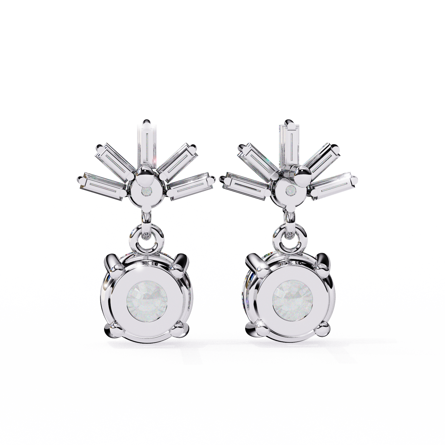 0.86 CTW Round & Baguette Lab-Grown Diamond Sunburst Drop Earrings in 14K Gold