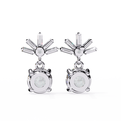 0.86 CTW Round & Baguette Lab-Grown Diamond Sunburst Drop Earrings in 14K Gold