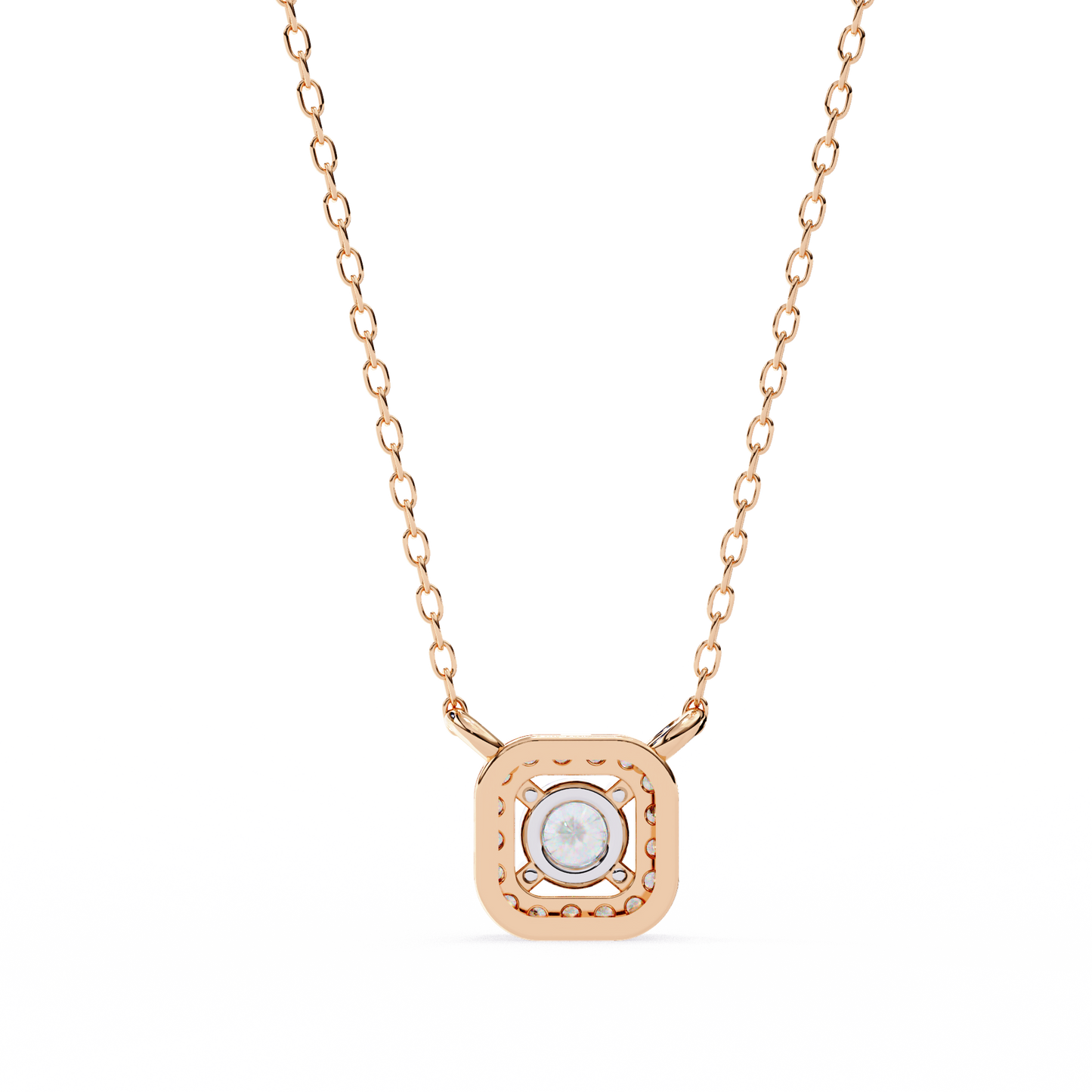 0.30 CTW Cushion Halo Round Lab-Grown Diamond Necklace in 14K Gold & Platinum