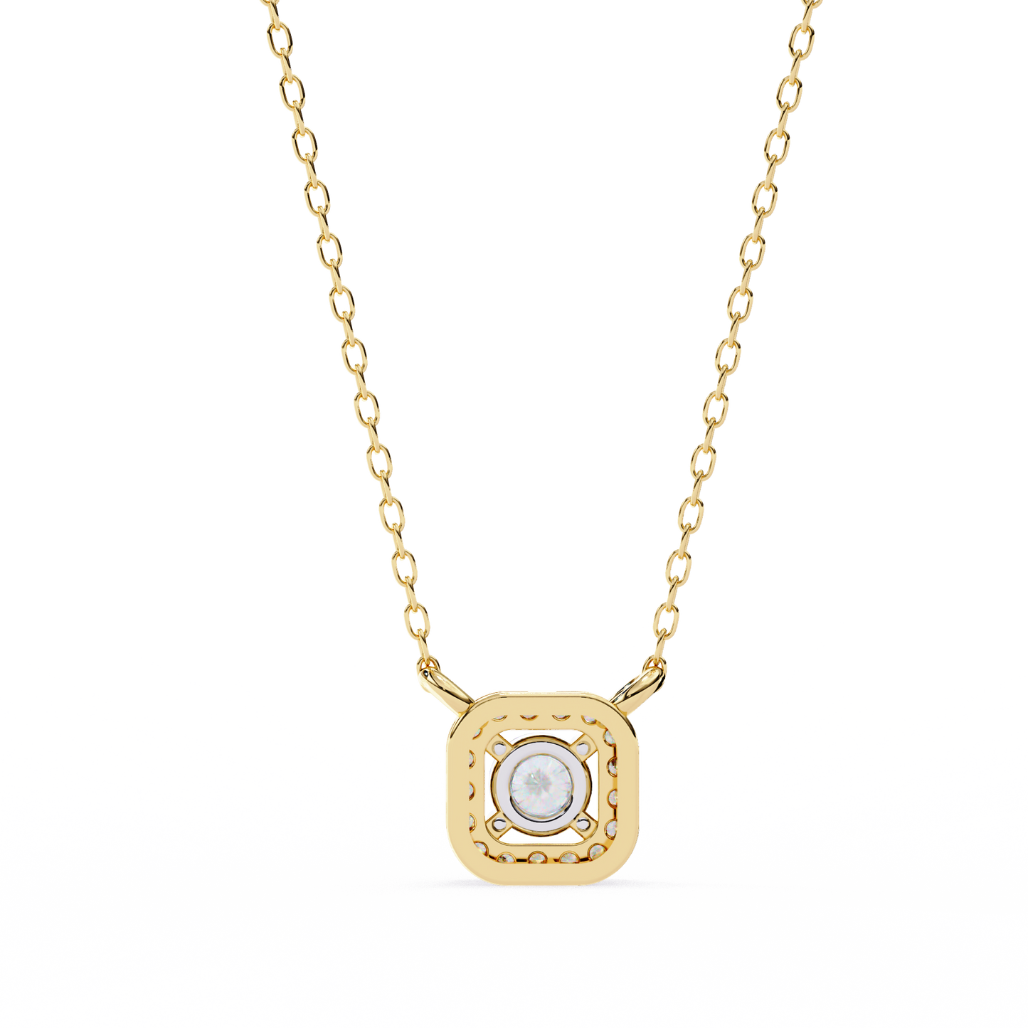 0.30 CTW Cushion Halo Round Lab-Grown Diamond Necklace in 14K Gold & Platinum