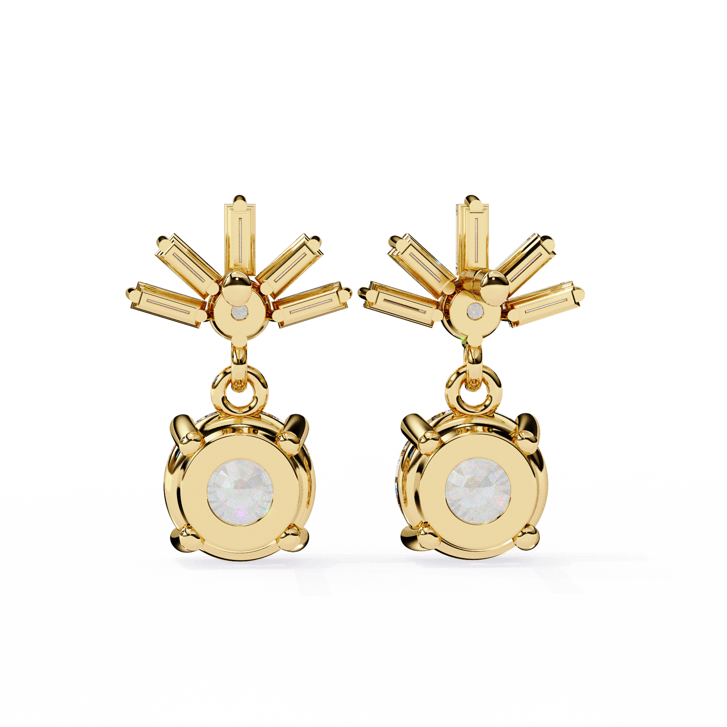 0.86 CTW Round & Baguette Lab-Grown Diamond Sunburst Drop Earrings in 14K Gold