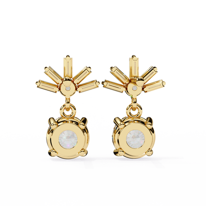 0.86 CTW Round & Baguette Lab-Grown Diamond Sunburst Drop Earrings in 14K Gold
