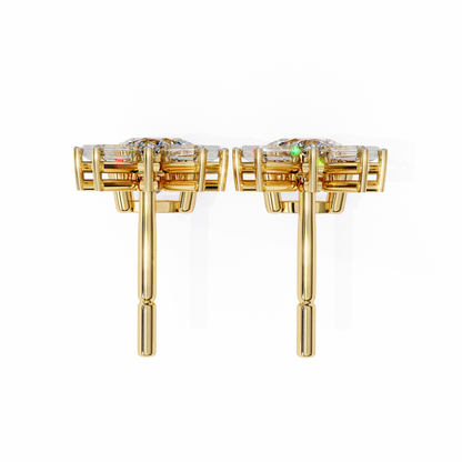 0.86 CTW Round & Baguette Lab-Grown Diamond Sunburst Drop Earrings in 14K Gold