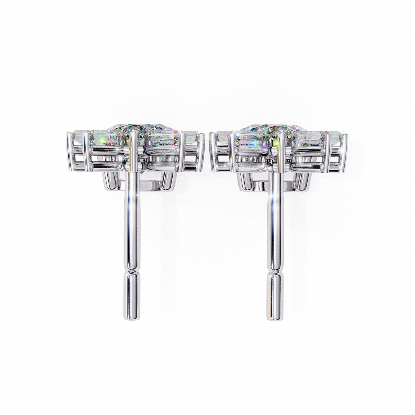 0.86 CTW Round & Baguette Lab-Grown Diamond Sunburst Drop Earrings in 14K Gold