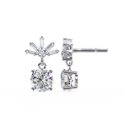 0.86 CTW Round & Baguette Lab-Grown Diamond Sunburst Drop Earrings in 14K Gold