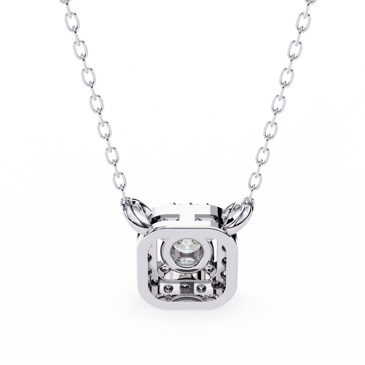 0.30 CTW Cushion Halo Round Lab-Grown Diamond Necklace in 14K Gold & Platinum