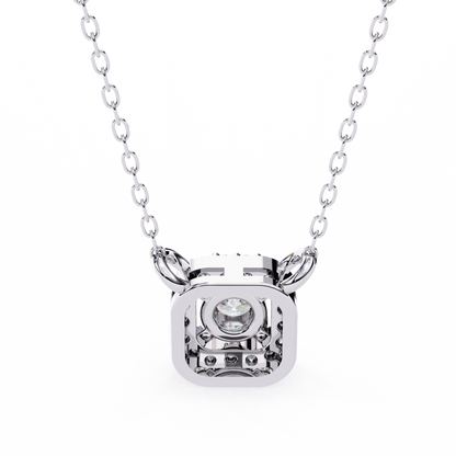 0.30 CTW Cushion Halo Round Lab-Grown Diamond Necklace in 14K Gold & Platinum