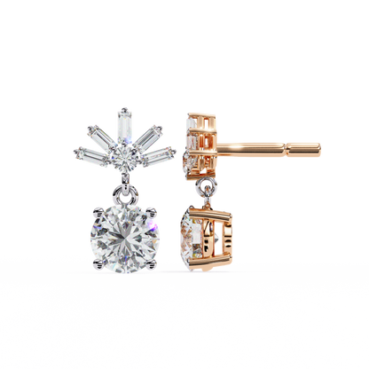 0.86 CTW Round & Baguette Lab-Grown Diamond Sunburst Drop Earrings in 14K Gold