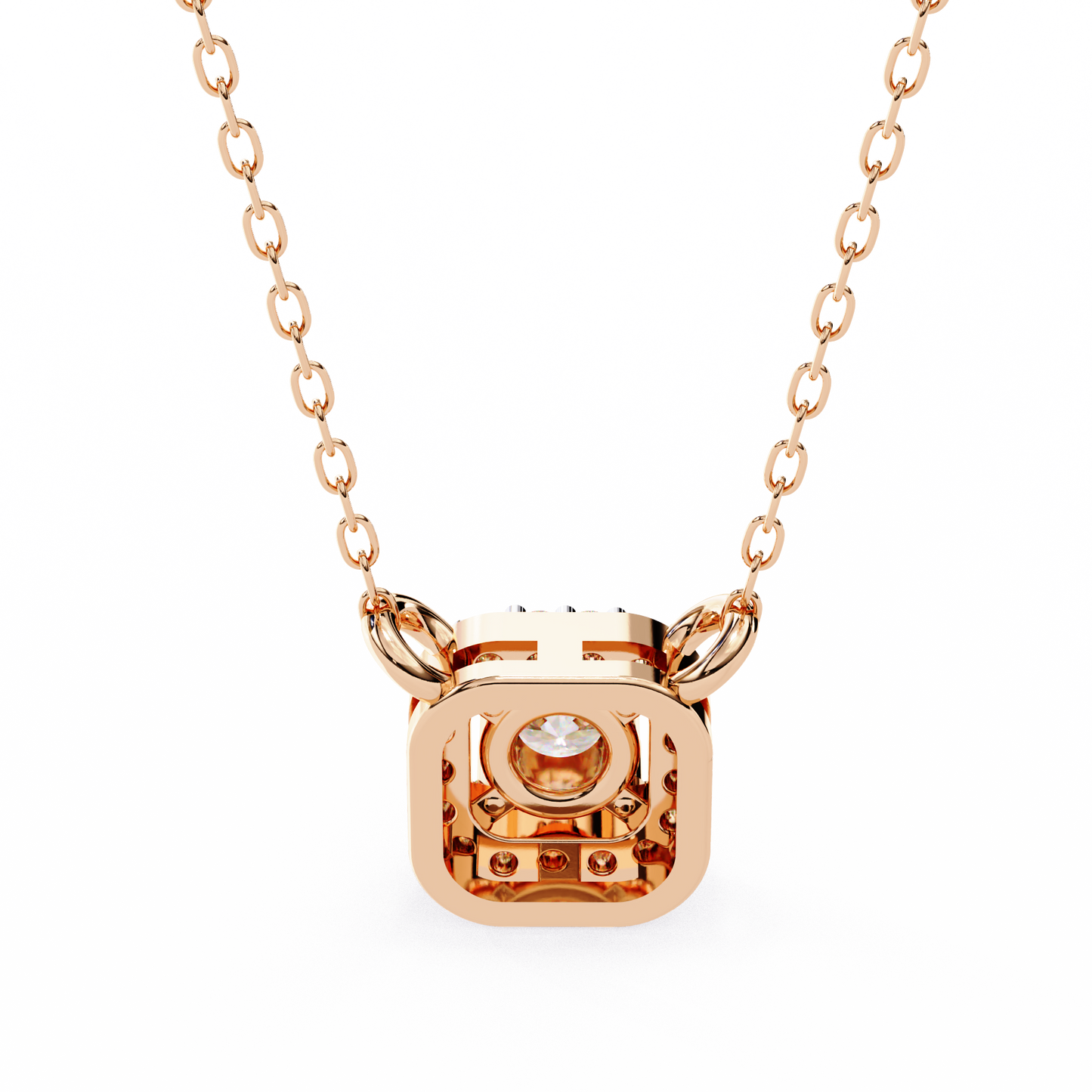 0.30 CTW Cushion Halo Round Lab-Grown Diamond Necklace in 14K Gold & Platinum