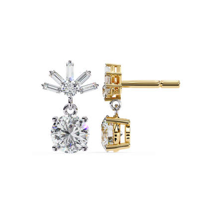 0.86 CTW Round & Baguette Lab-Grown Diamond Sunburst Drop Earrings in 14K Gold