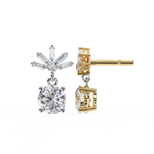 0.86 CTW Round & Baguette Lab-Grown Diamond Sunburst Drop Earrings in 14K Gold