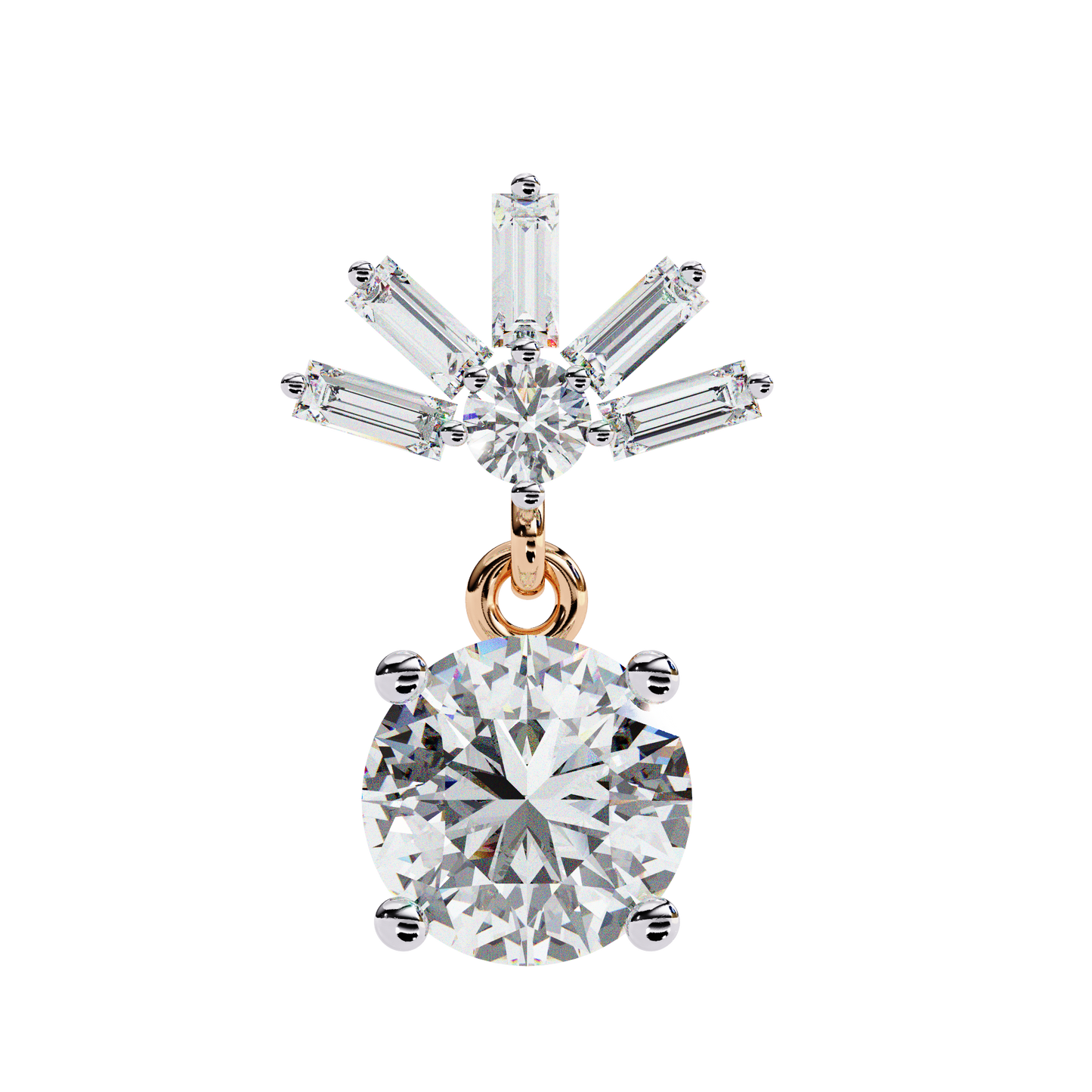 0.86 CTW Round & Baguette Lab-Grown Diamond Sunburst Drop Earrings in 14K Gold