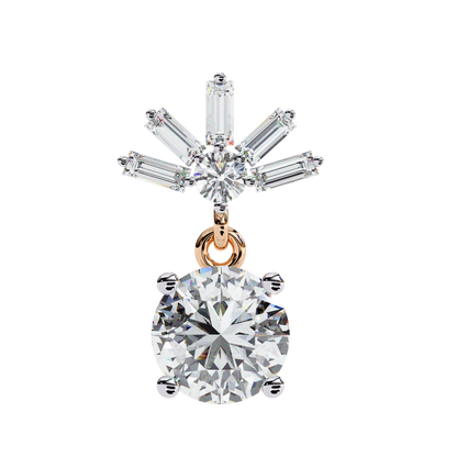 0.86 CTW Round & Baguette Lab-Grown Diamond Sunburst Drop Earrings in 14K Gold