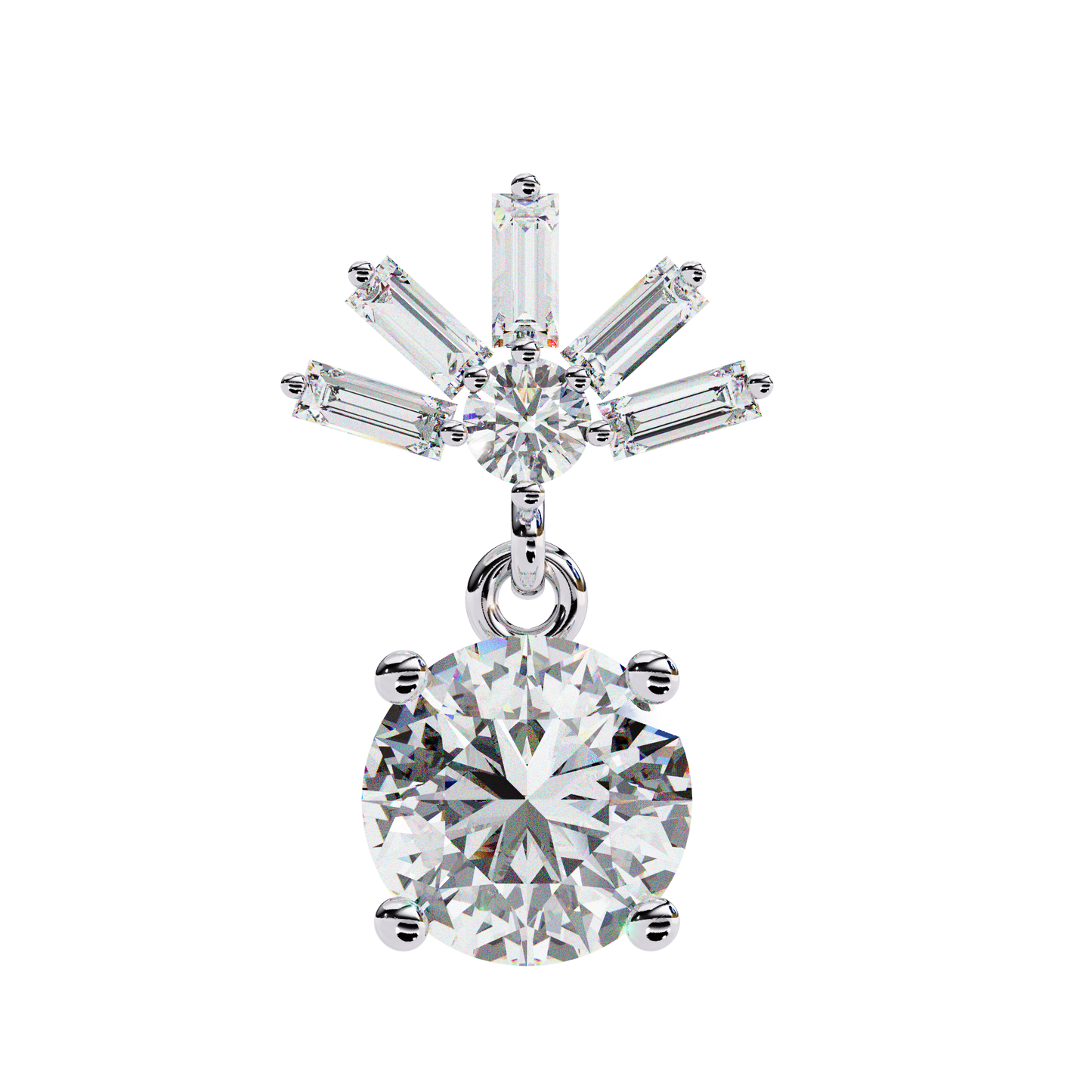 0.86 CTW Round & Baguette Lab-Grown Diamond Sunburst Drop Earrings in 14K Gold