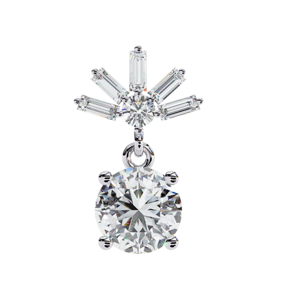 0.86 CTW Round & Baguette Lab-Grown Diamond Sunburst Drop Earrings in 14K Gold