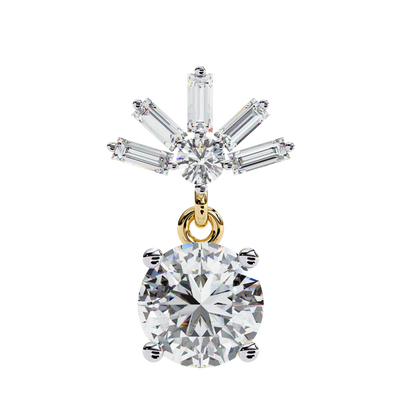 0.86 CTW Round & Baguette Lab-Grown Diamond Sunburst Drop Earrings in 14K Gold