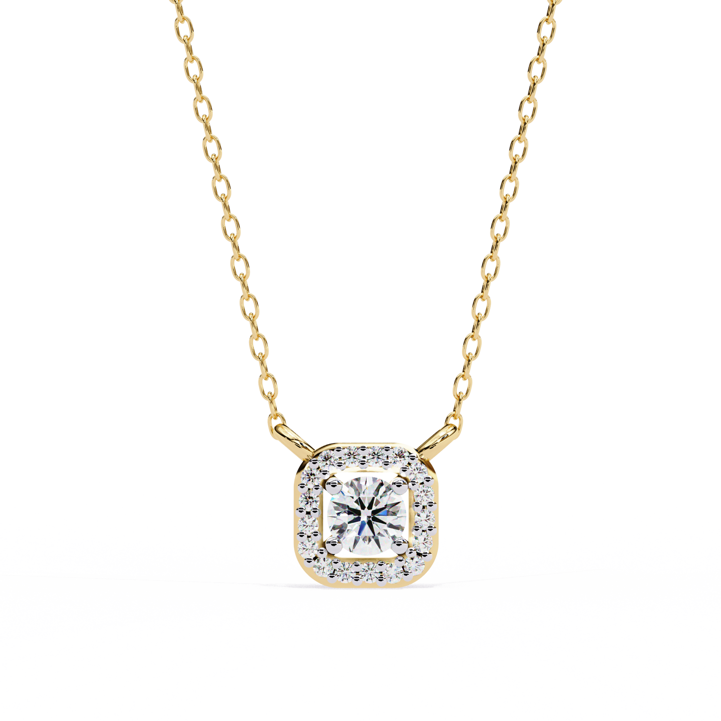0.30 CTW Cushion Halo Round Lab-Grown Diamond Necklace in 14K Gold & Platinum