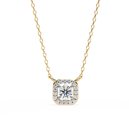 0.30 CTW Cushion Halo Round Lab-Grown Diamond Necklace in 14K Gold & Platinum