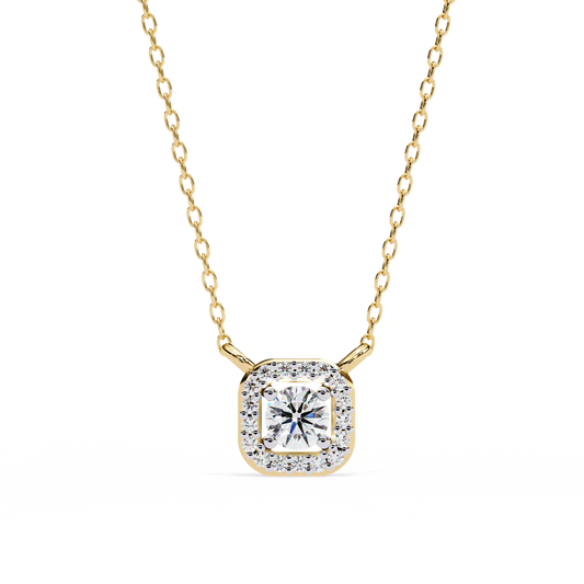 0.30 CTW Cushion Halo Round Lab-Grown Diamond Necklace in 14K Gold & Platinum