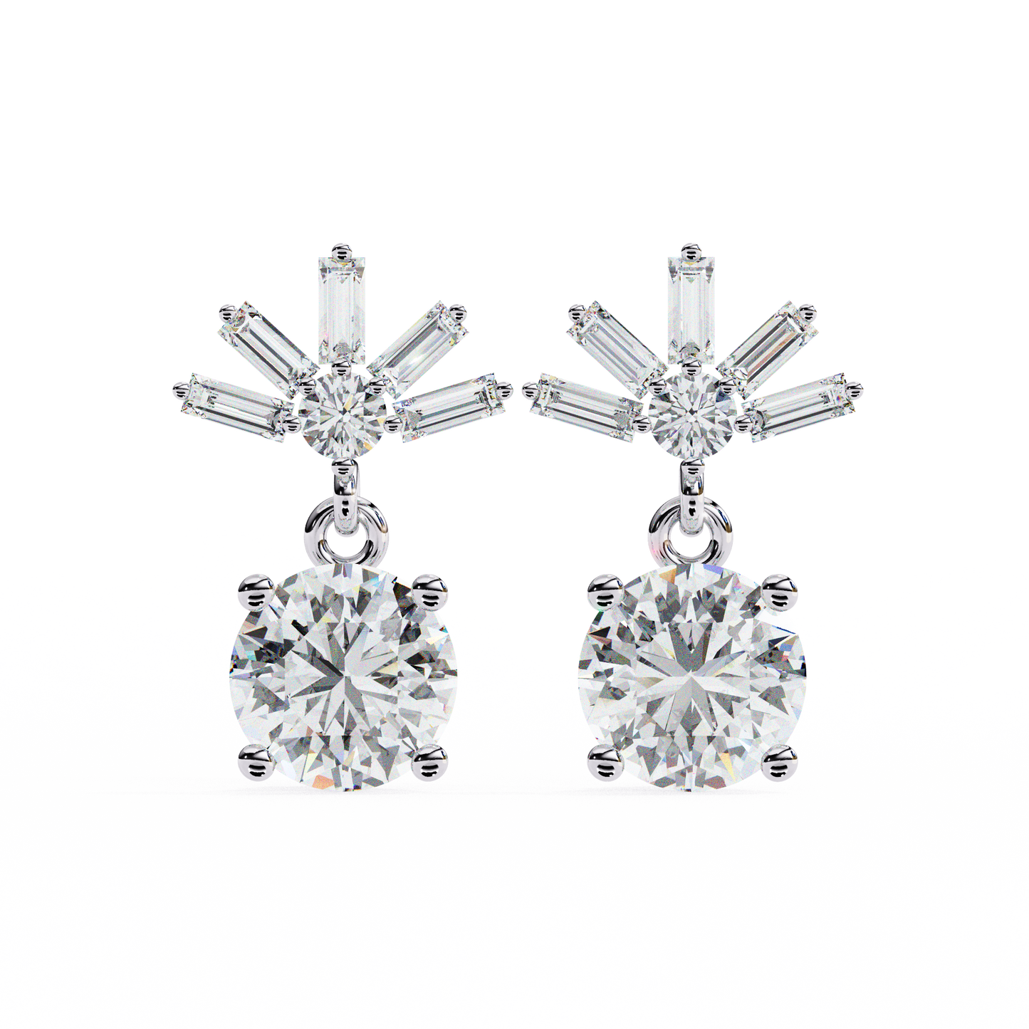 0.86 CTW Round & Baguette Lab-Grown Diamond Sunburst Drop Earrings in 14K Gold