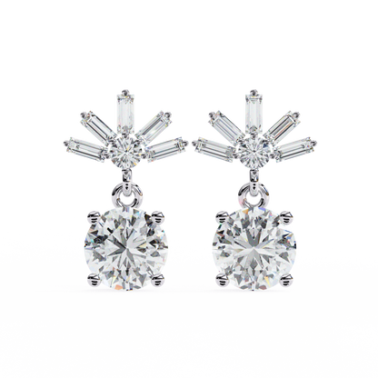 0.86 CTW Round & Baguette Lab-Grown Diamond Sunburst Drop Earrings in 14K Gold