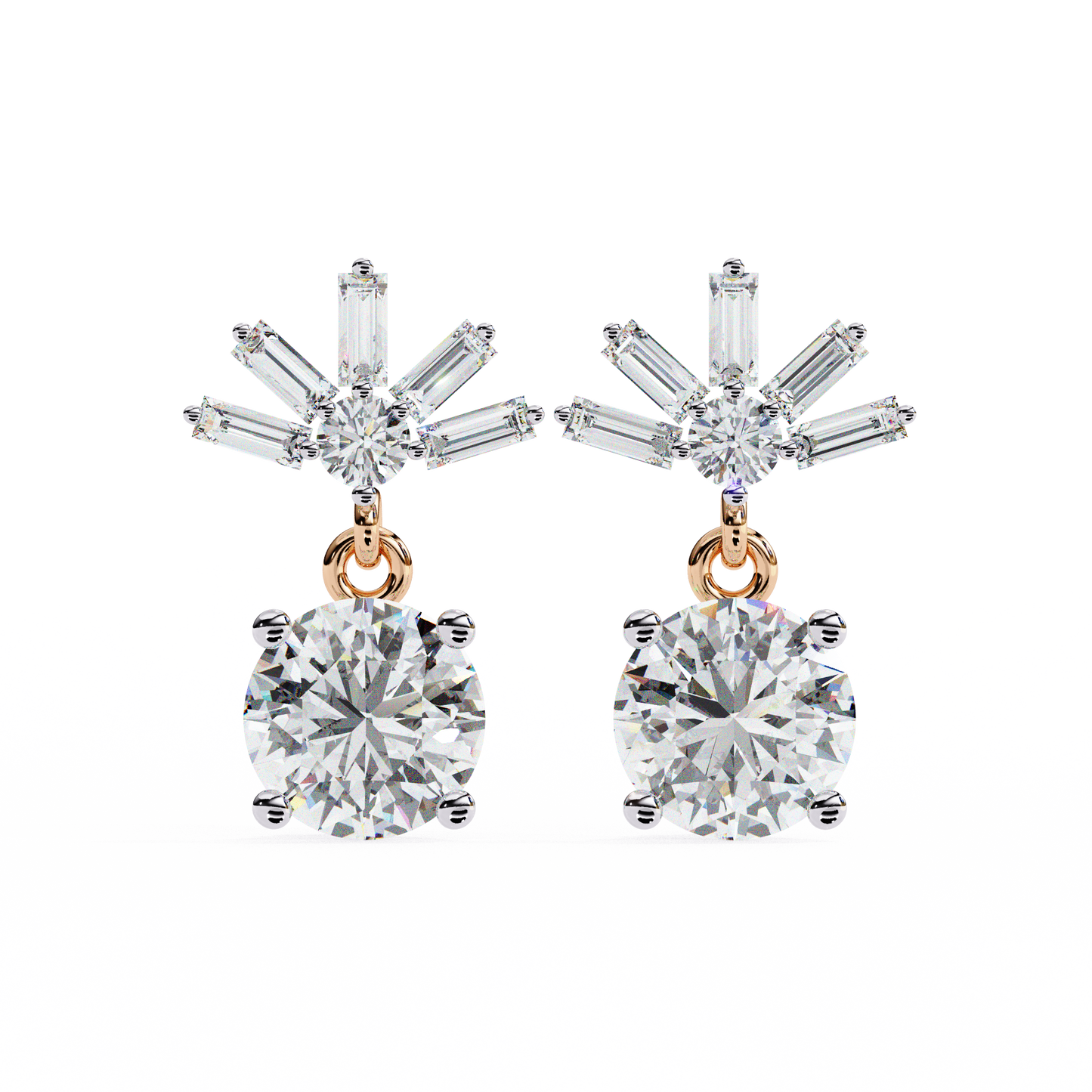 0.86 CTW Round & Baguette Lab-Grown Diamond Sunburst Drop Earrings in 14K Gold