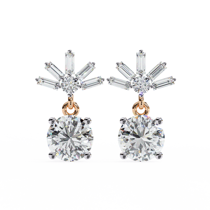 0.86 CTW Round & Baguette Lab-Grown Diamond Sunburst Drop Earrings in 14K Gold