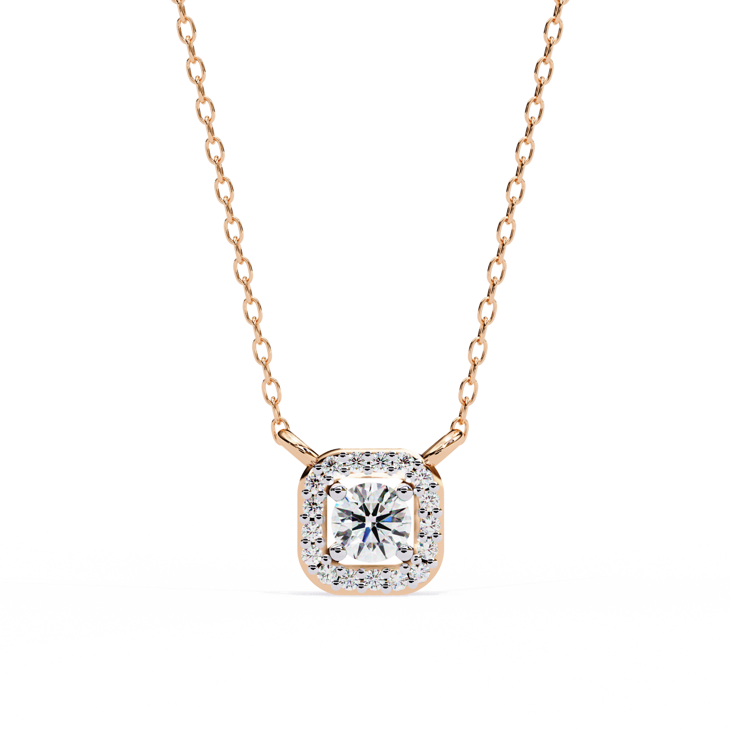 0.30 CTW Cushion Halo Round Lab-Grown Diamond Necklace in 14K Gold & Platinum