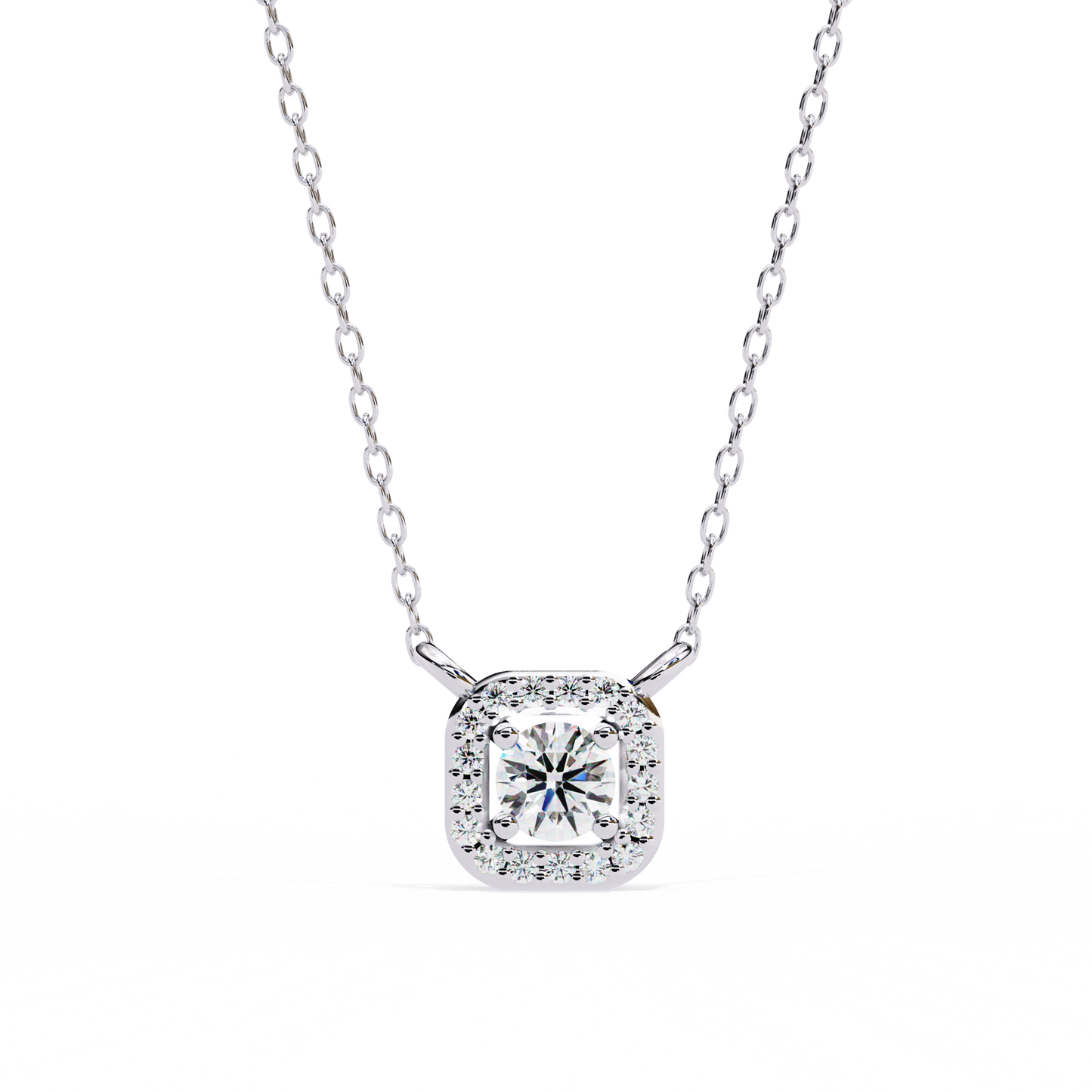 0.30 CTW Cushion Halo Round Lab-Grown Diamond Necklace in 14K Gold & Platinum