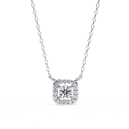 0.30 CTW Cushion Halo Round Lab-Grown Diamond Necklace in 14K Gold & Platinum