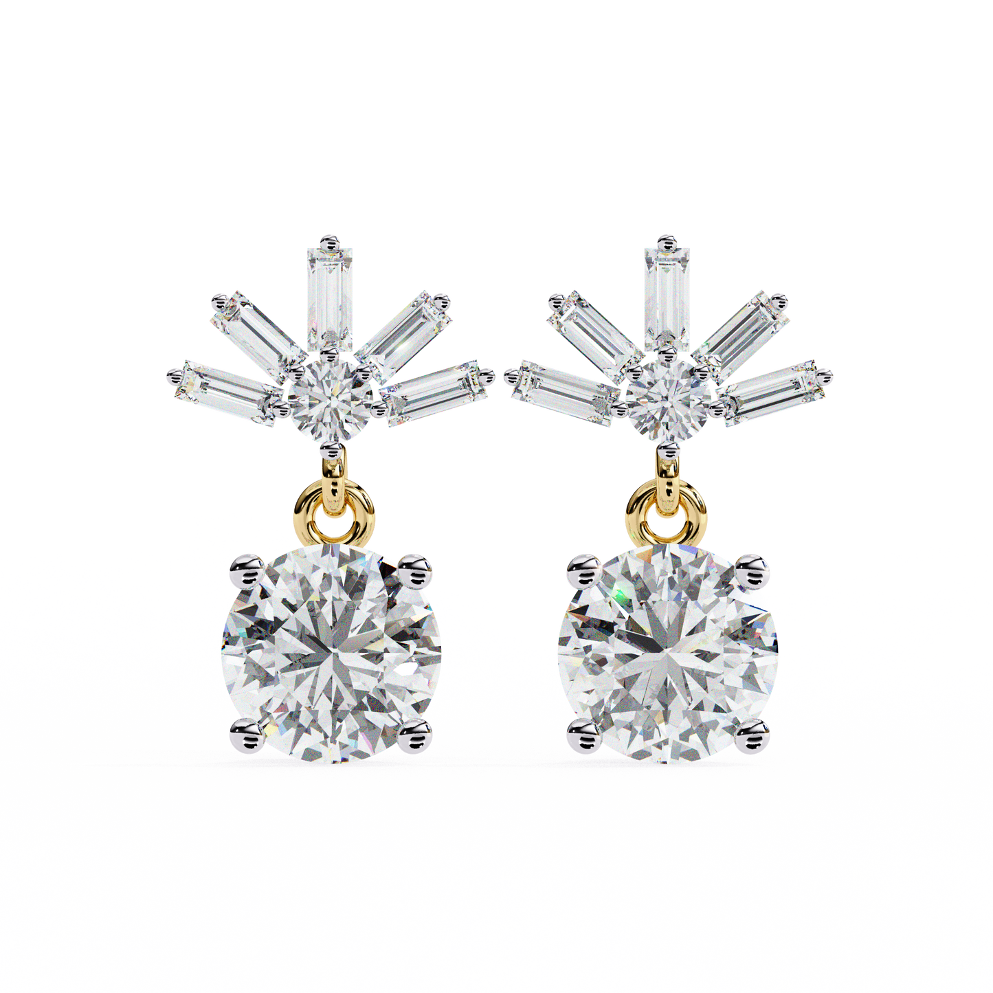 0.86 CTW Round & Baguette Lab-Grown Diamond Sunburst Drop Earrings in 14K Gold