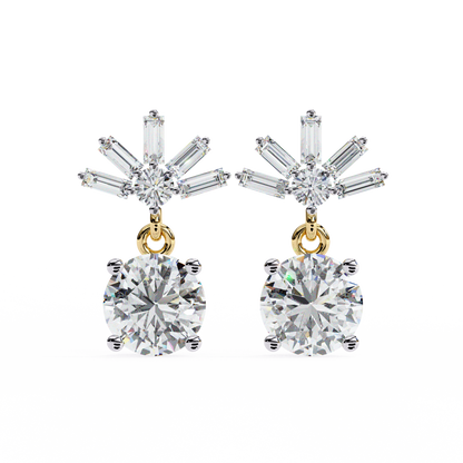 0.86 CTW Round & Baguette Lab-Grown Diamond Sunburst Drop Earrings in 14K Gold
