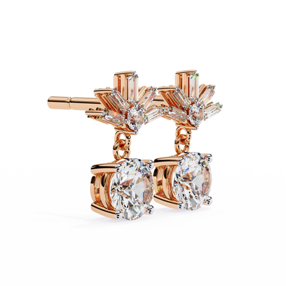 0.86 CTW Round & Baguette Lab-Grown Diamond Sunburst Drop Earrings in 14K Gold