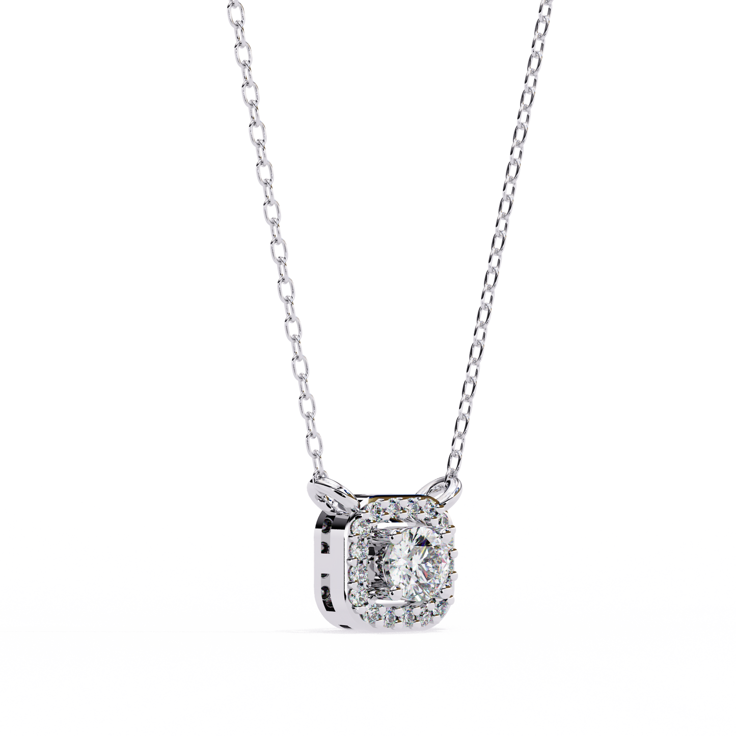 0.30 CTW Cushion Halo Round Lab-Grown Diamond Necklace in 14K Gold & Platinum