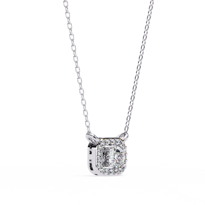 0.30 CTW Cushion Halo Round Lab-Grown Diamond Necklace in 14K Gold & Platinum
