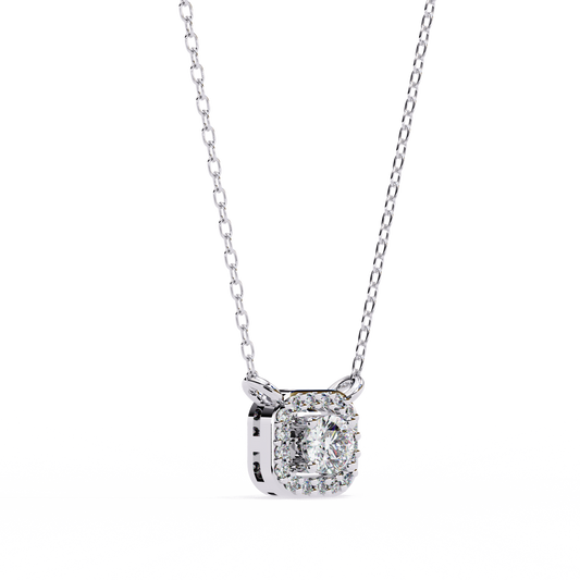 0.30 CTW Cushion Halo Round Lab-Grown Diamond Necklace in 14K Gold & Platinum