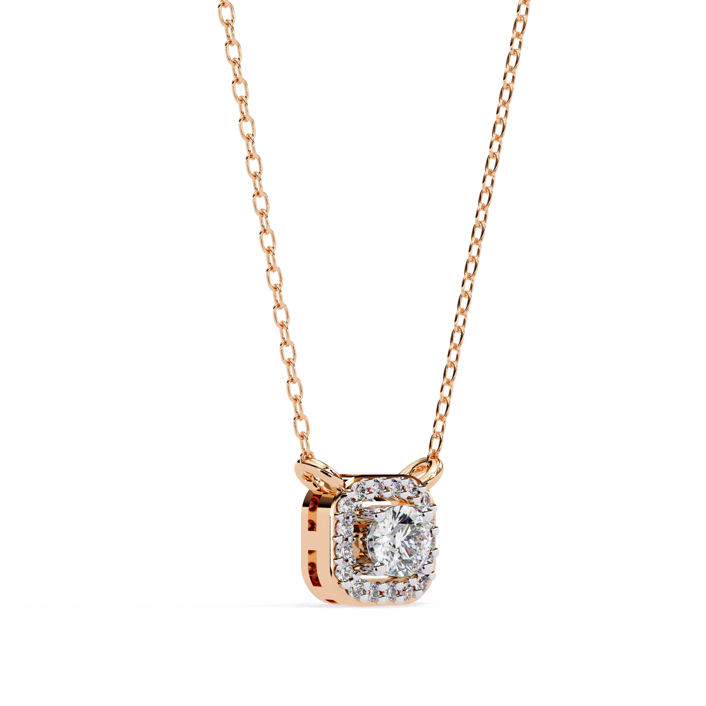 0.30 CTW Cushion Halo Round Lab-Grown Diamond Necklace in 14K Gold & Platinum