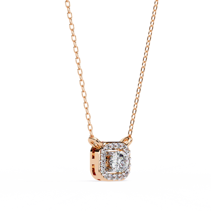 0.30 CTW Cushion Halo Round Lab-Grown Diamond Necklace in 14K Gold & Platinum