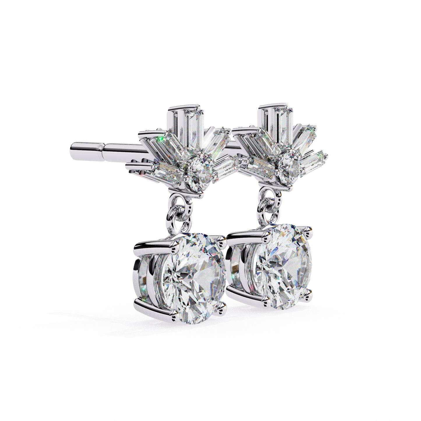0.86 CTW Round & Baguette Lab-Grown Diamond Sunburst Drop Earrings in 14K Gold