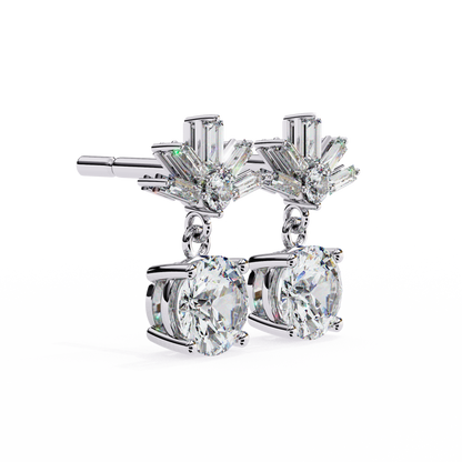 0.86 CTW Round & Baguette Lab-Grown Diamond Sunburst Drop Earrings in 14K Gold