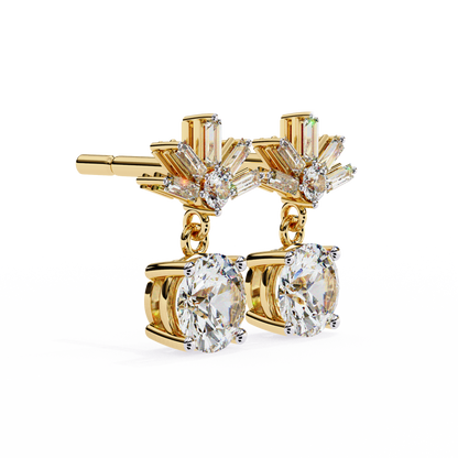 0.86 CTW Round & Baguette Lab-Grown Diamond Sunburst Drop Earrings in 14K Gold