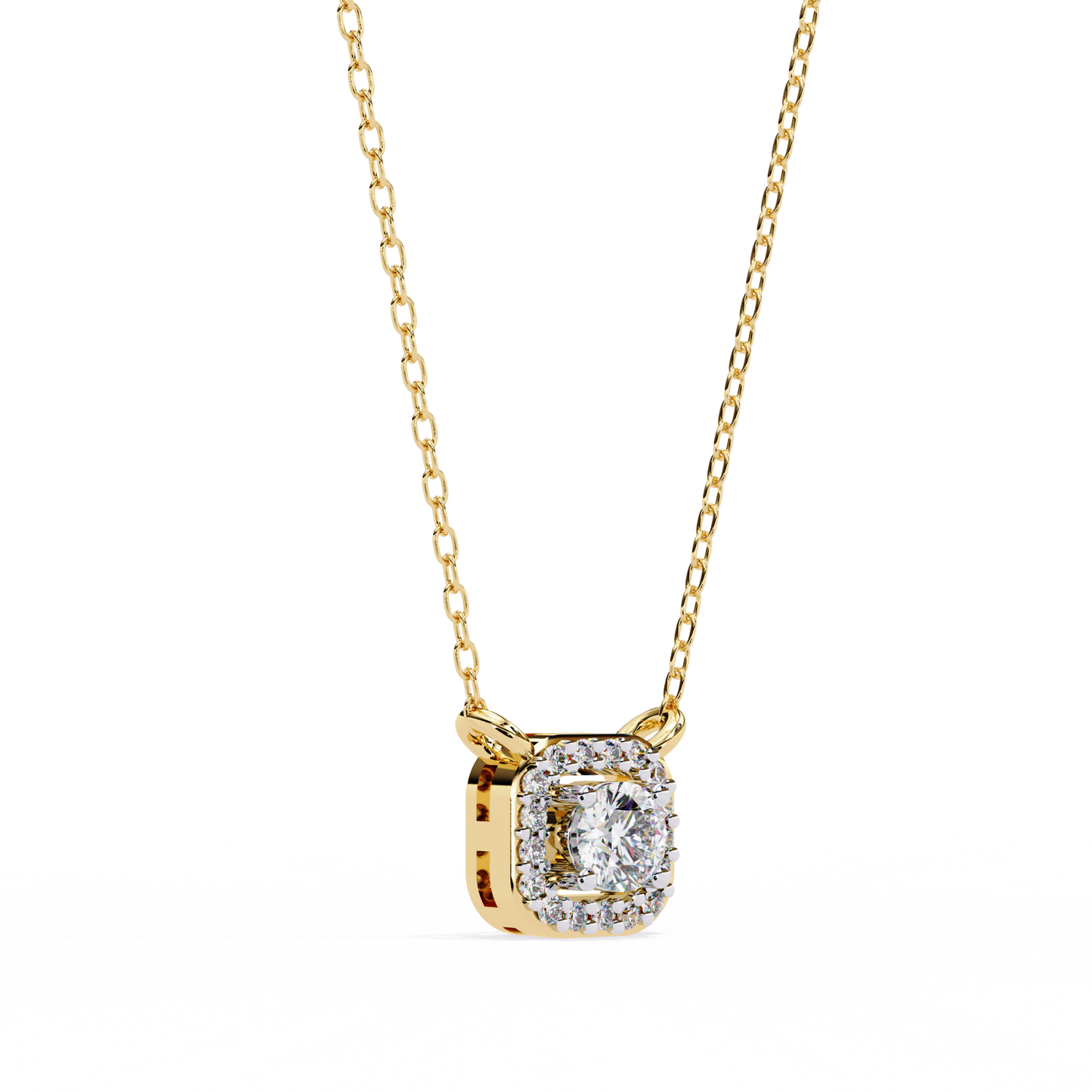 0.30 CTW Cushion Halo Round Lab-Grown Diamond Necklace in 14K Gold & Platinum