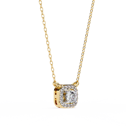 0.30 CTW Cushion Halo Round Lab-Grown Diamond Necklace in 14K Gold & Platinum